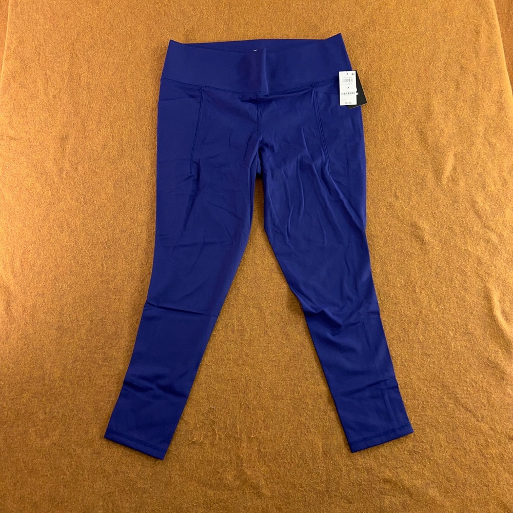 Ideology Womens 1X Tartan Blue High Waist Pocket Athletic Leggings NWT